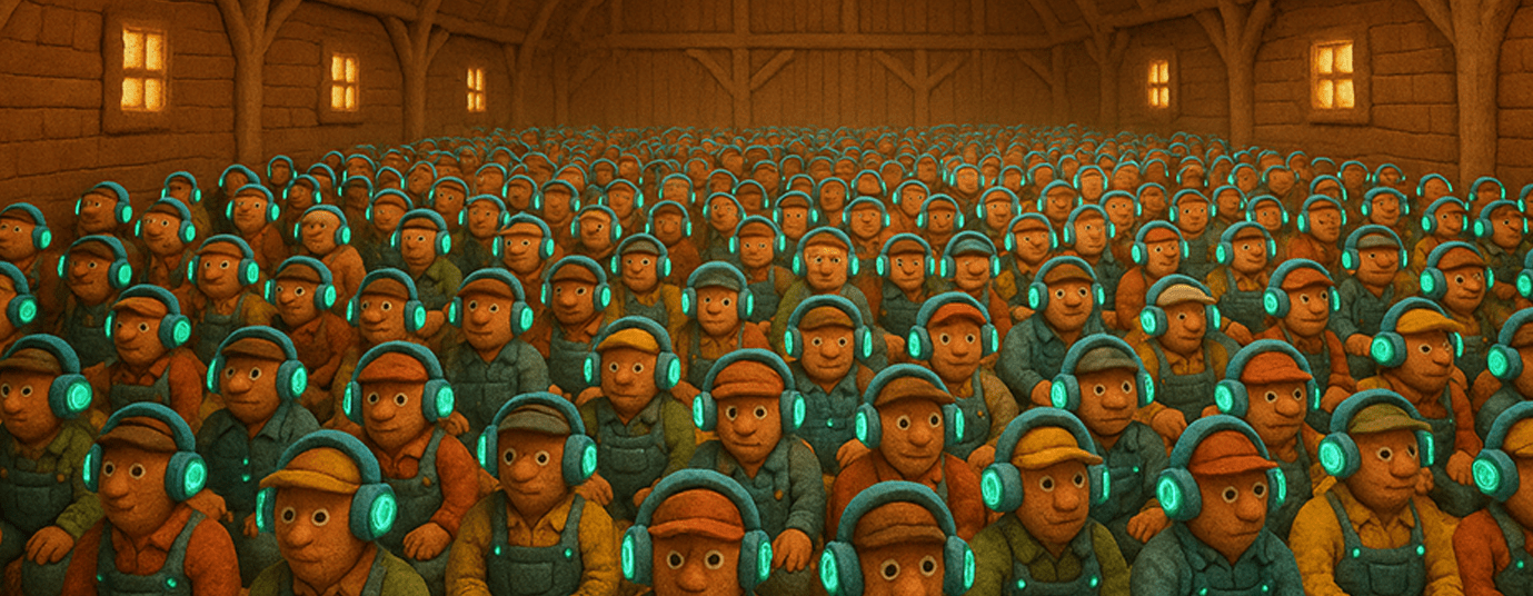 farmers with LED headphones